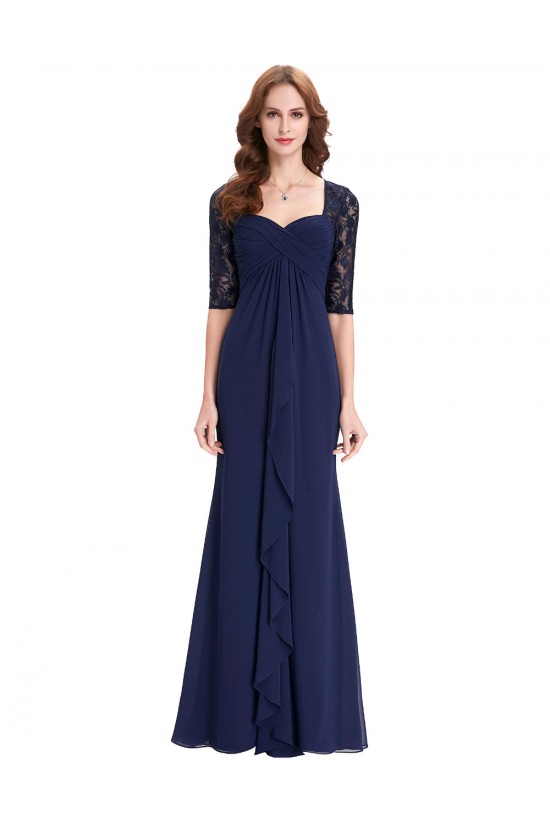 Long Navy Blue Half Sleeves Lace Chiffon Mother of The Bride Dresses 3040001 Long Navy Blue Half Sleeves Lace Chiffon Mother of The Bride Dresses 3040001