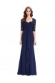 Long Navy Blue Half Sleeves Lace Chiffon Mother of The Bride Dresses 3040001 Long Navy Blue Half Sleeves Lace Chiffon Mother of The Bride Dresses 3040001