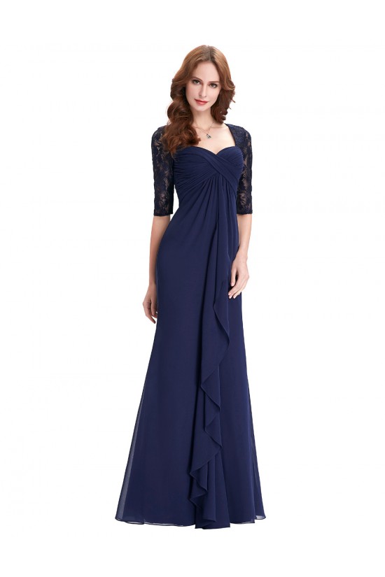 Long Navy Blue Half Sleeves Lace Chiffon Mother of The Bride Dresses 3040001 Long Navy Blue Half Sleeves Lace Chiffon Mother of The Bride Dresses 3040001