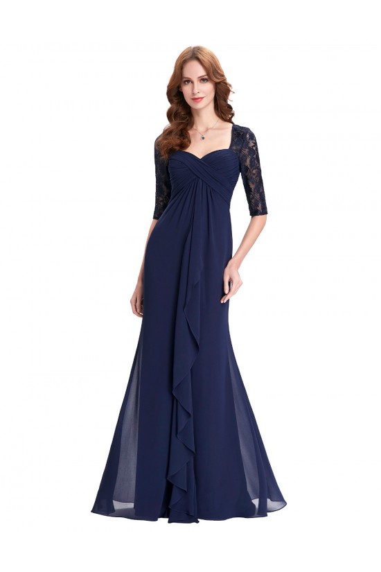 Long Navy Blue Half Sleeves Lace Chiffon Mother of The Bride Dresses 3040001 Long Navy Blue Half Sleeves Lace Chiffon Mother of The Bride Dresses 3040001