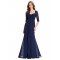 Long Navy Blue Half Sleeves Lace Chiffon Mother of The Bride Dresses 3040001