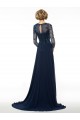 Long Navy Blue 3/4 Length Sleeves Beaded Chiffon Mother of The Bride Dresses 3040002