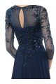 Long Navy Blue 3/4 Length Sleeves Beaded Chiffon Mother of The Bride Dresses 3040002