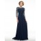 Long Navy Blue 3/4 Length Sleeves Beaded Chiffon Mother of The Bride Dresses 3040002