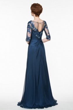 Half Sleeves Illusion Neckline Lace Appliques Chiffon Mother of The Bride Dresses 3040005