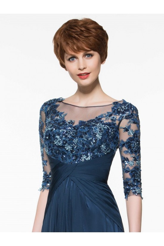 Half Sleeves Illusion Neckline Lace Appliques Chiffon Mother of The Bride Dresses 3040005 Half Sleeves Illusion Neckline Lace Appliques Chiffon Mother of The Bride Dresses 3040005