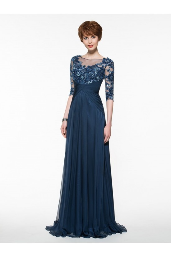 Half Sleeves Illusion Neckline Lace Appliques Chiffon Mother of The Bride Dresses 3040005