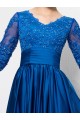 A-Line Long Blue V-Neck 3/4 Length Sleeves Lace Mother of The Bride Dresses 3040007
