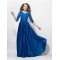 A-Line Long Blue V-Neck 3/4 Length Sleeves Lace Mother of The Bride Dresses 3040007