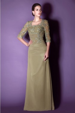 Sheath 3/4 Length Sleeves Floor Length Mother of The Bride Dresses 3040008