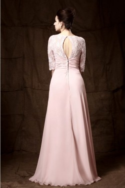 Long Pink Lace Chiffon Half Sleeves Floor Length Mother of The Bride Dresses 3040009