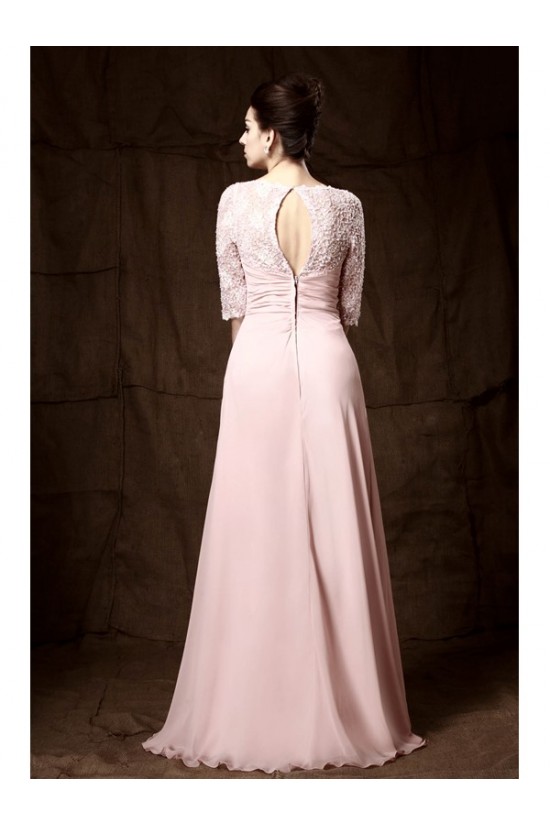 Long Pink Lace Chiffon Half Sleeves Floor Length Mother of The Bride Dresses 3040009 Long Pink Lace Chiffon Half Sleeves Floor Length Mother of The Bride Dresses 3040009