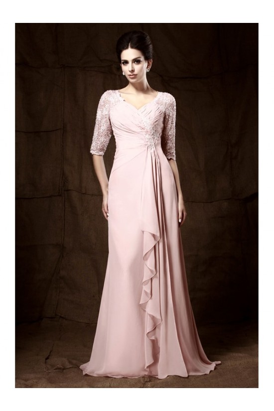 Long Pink Lace Chiffon Half Sleeves Floor Length Mother of The Bride Dresses 3040009 Long Pink Lace Chiffon Half Sleeves Floor Length Mother of The Bride Dresses 3040009