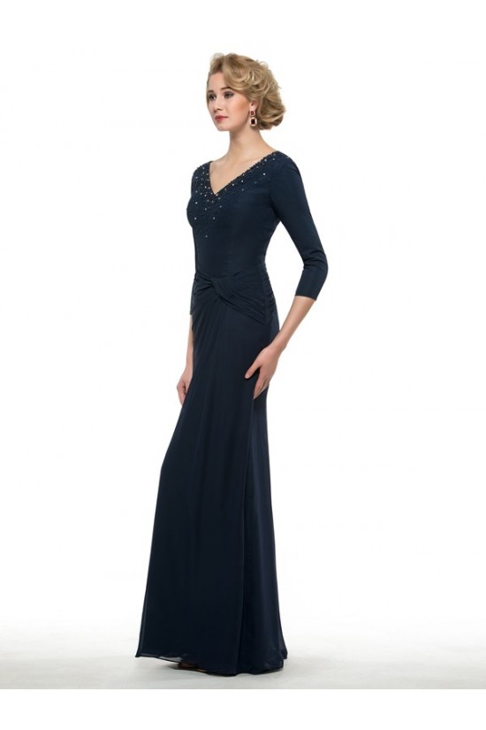 3/4 Length Sleeves V-Neck Chiffon Mother of The Bride Dresses 3040011