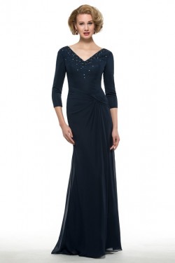 3/4 Length Sleeves V-Neck Chiffon Mother of The Bride Dresses 3040011
