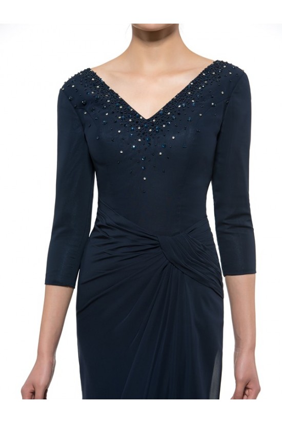 3/4 Length Sleeves V-Neck Chiffon Mother of The Bride Dresses 3040011
