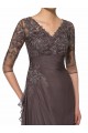 Long V-Neck Lace Chiffon 3/4 Length Sleeves Mother of The Bride Dresses 3040013