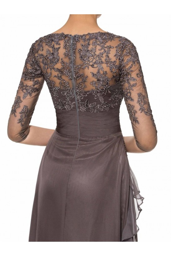 Long V-Neck Lace Chiffon 3/4 Length Sleeves Mother of The Bride Dresses 3040013