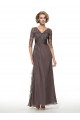 Long V-Neck Lace Chiffon 3/4 Length Sleeves Mother of The Bride Dresses 3040013