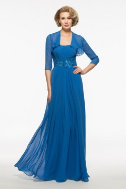 Long Blue Chiffon Mother of The Bride Dresses with A Jacket 3040015