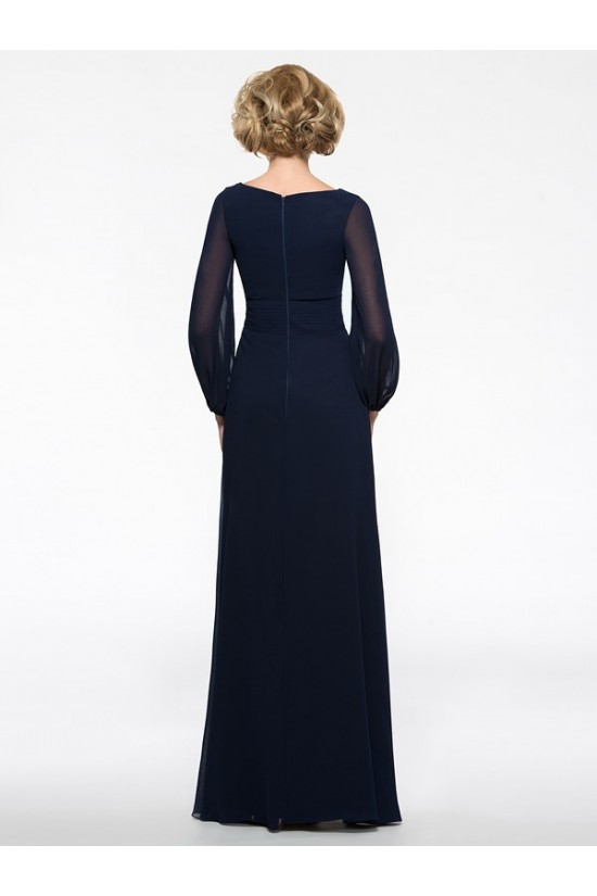 Long Sleeves V-Neck Chiffon Mother of The Bride Dresses 3040016