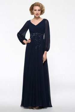 Long Sleeves V-Neck Chiffon Mother of The Bride Dresses 3040016