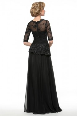 Long Black 3/4 Length Sleeves Lace Chiffon Mother of The Bride Dresses 3040017