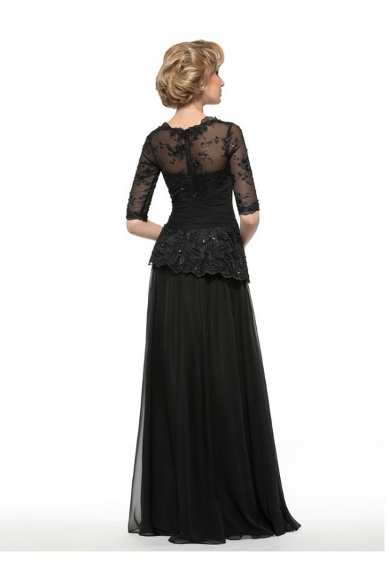 Long Black 3/4 Length Sleeves Lace Chiffon Mother of The Bride Dresses 3040017 Long Black 3/4 Length Sleeves Lace Chiffon Mother of The Bride Dresses 3040017