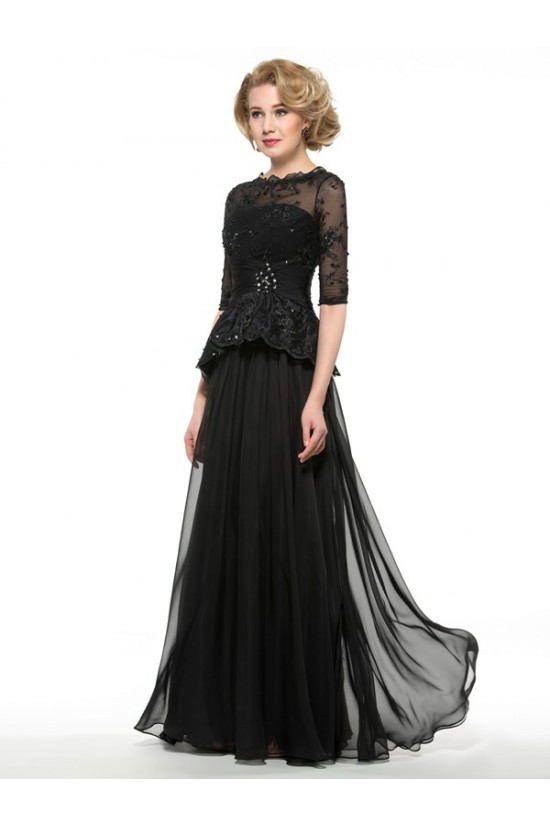 Long Black 3/4 Length Sleeves Lace Chiffon Mother of The Bride Dresses 3040017 Long Black 3/4 Length Sleeves Lace Chiffon Mother of The Bride Dresses 3040017