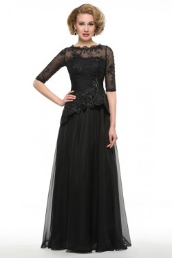 Long Black 3/4 Length Sleeves Lace Chiffon Mother of The Bride Dresses 3040017