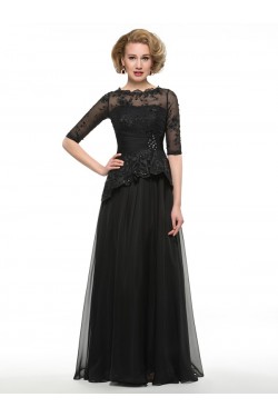 Long Black 3/4 Length Sleeves Lace Chiffon Mother of The Bride Dresses 3040017
