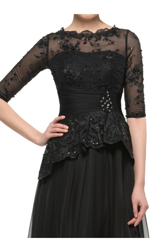 Long Black 3/4 Length Sleeves Lace Chiffon Mother of The Bride Dresses 3040017 Long Black 3/4 Length Sleeves Lace Chiffon Mother of The Bride Dresses 3040017