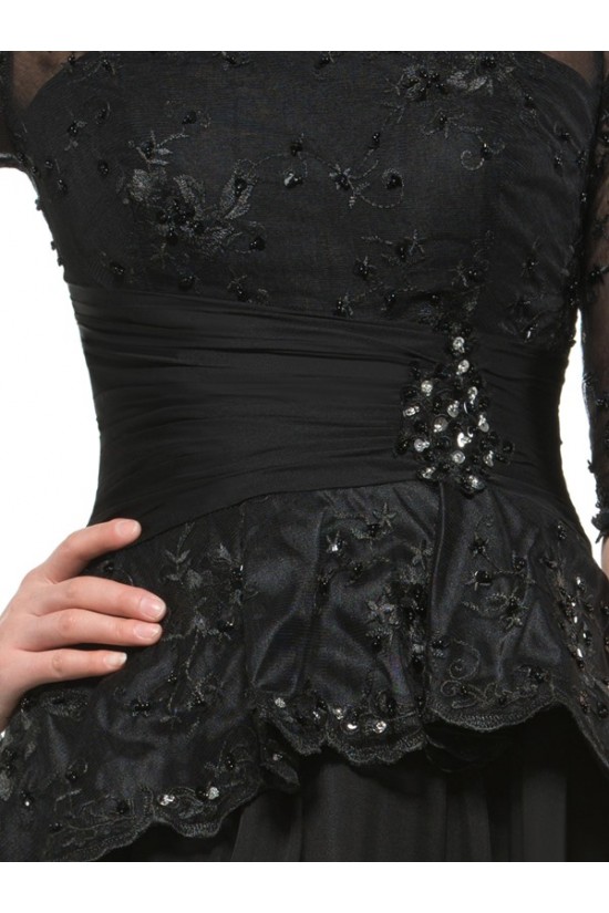 Long Black 3/4 Length Sleeves Lace Chiffon Mother of The Bride Dresses 3040017 Long Black 3/4 Length Sleeves Lace Chiffon Mother of The Bride Dresses 3040017