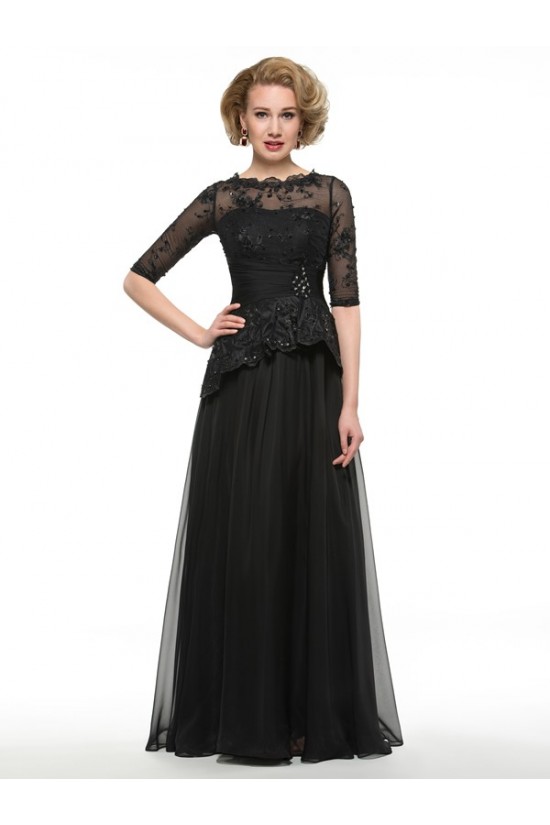 Long Black 3/4 Length Sleeves Lace Chiffon Mother of The Bride Dresses 3040017 Long Black 3/4 Length Sleeves Lace Chiffon Mother of The Bride Dresses 3040017
