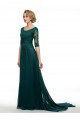 Half Sleeves Lace Chiffon Long Mother of The Bride Dresses 3040018