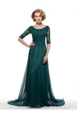 Half Sleeves Lace Chiffon Long Mother of The Bride Dresses 3040018