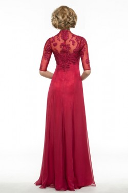 Half Sleeves Lace Chiffon Long Mother of The Bride Dresses 3040019