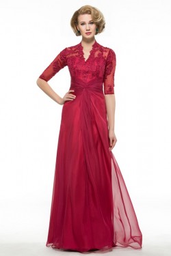 Half Sleeves Lace Chiffon Long Mother of The Bride Dresses 3040019