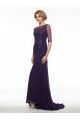 Half Sleeves Illusion Neckline Lace Chiffon Long Purple Mother of The Bride Dresses 3040020 Half Sleeves Illusion Neckline Lace Chiffon Long Purple Mother of The Bride Dresses 3040020