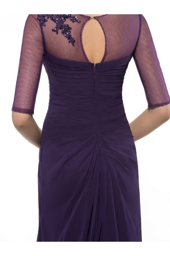Half Sleeves Illusion Neckline Lace Chiffon Long Purple Mother of The Bride Dresses 3040020 Half Sleeves Illusion Neckline Lace Chiffon Long Purple Mother of The Bride Dresses 3040020