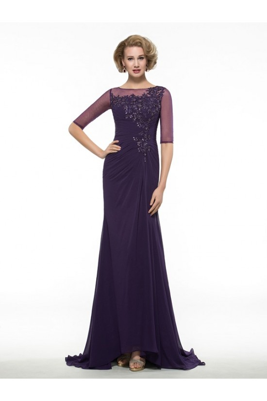 Half Sleeves Illusion Neckline Lace Chiffon Long Purple Mother of The Bride Dresses 3040020 Half Sleeves Illusion Neckline Lace Chiffon Long Purple Mother of The Bride Dresses 3040020