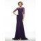 Half Sleeves Illusion Neckline Lace Chiffon Long Purple Mother of The Bride Dresses 3040020