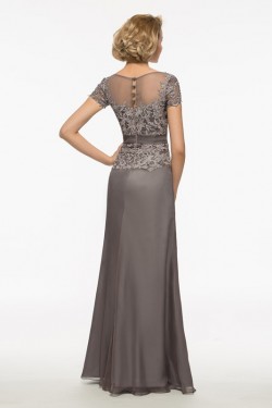 A-Line Short Sleeves Lace Chiffon V-Neck Mother of The Bride Dresses 3040021