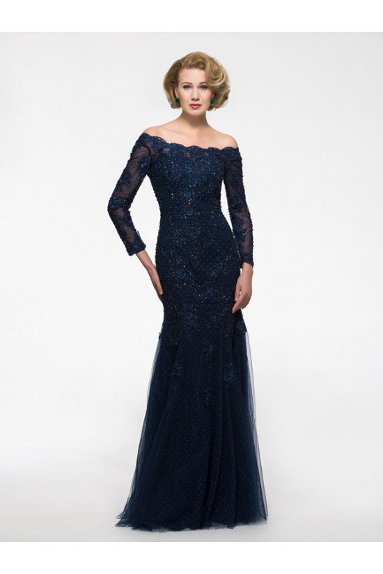 Long Sleeves Mermaid Off-the-Shoulder Lace Mother of The Bride Dresses 3040022