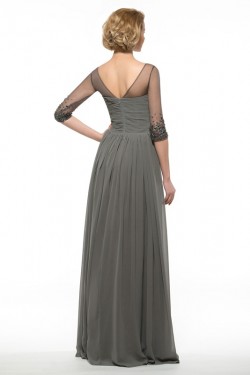 Beaded Crystal Chiffon V-Neck Long Mother of The Bride Dresses 3040023