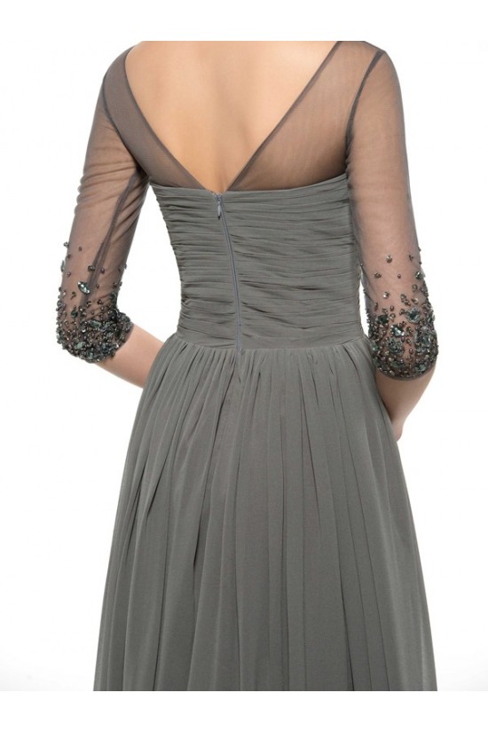 Beaded Crystal Chiffon V-Neck Long Mother of The Bride Dresses 3040023
