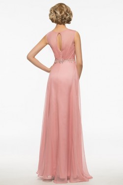 Long Pink Lace Chiffon V-Neck Mother of The Bride Dresses 3040024