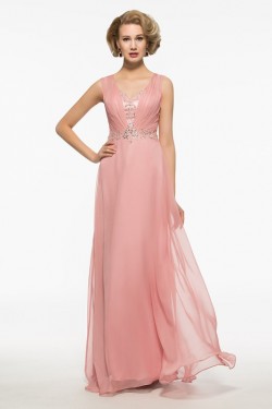 Long Pink Lace Chiffon V-Neck Mother of The Bride Dresses 3040024