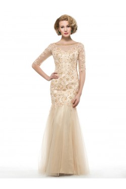 Mermaid Half Sleeves Lace Long Mother of The Bride Dresses 3040025