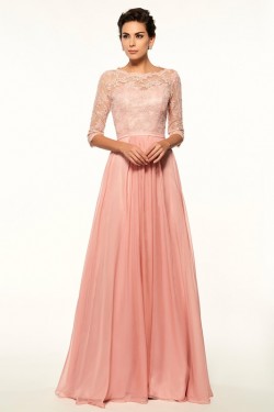 A-Line Bateau Half Sleeves Lace Chiffon Long Mother of The Bride Dresses 3040026